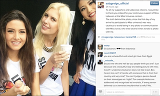 Illustration for article titled Miss Lebanon Tells Miss Israel to GTFO of Her Selfie